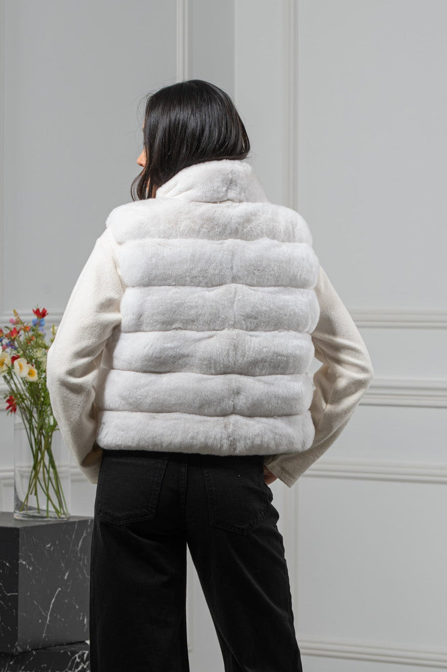 Chinchilla Skin Snow White Long Hair Short Vest L1,5 P/K 23Mv4V