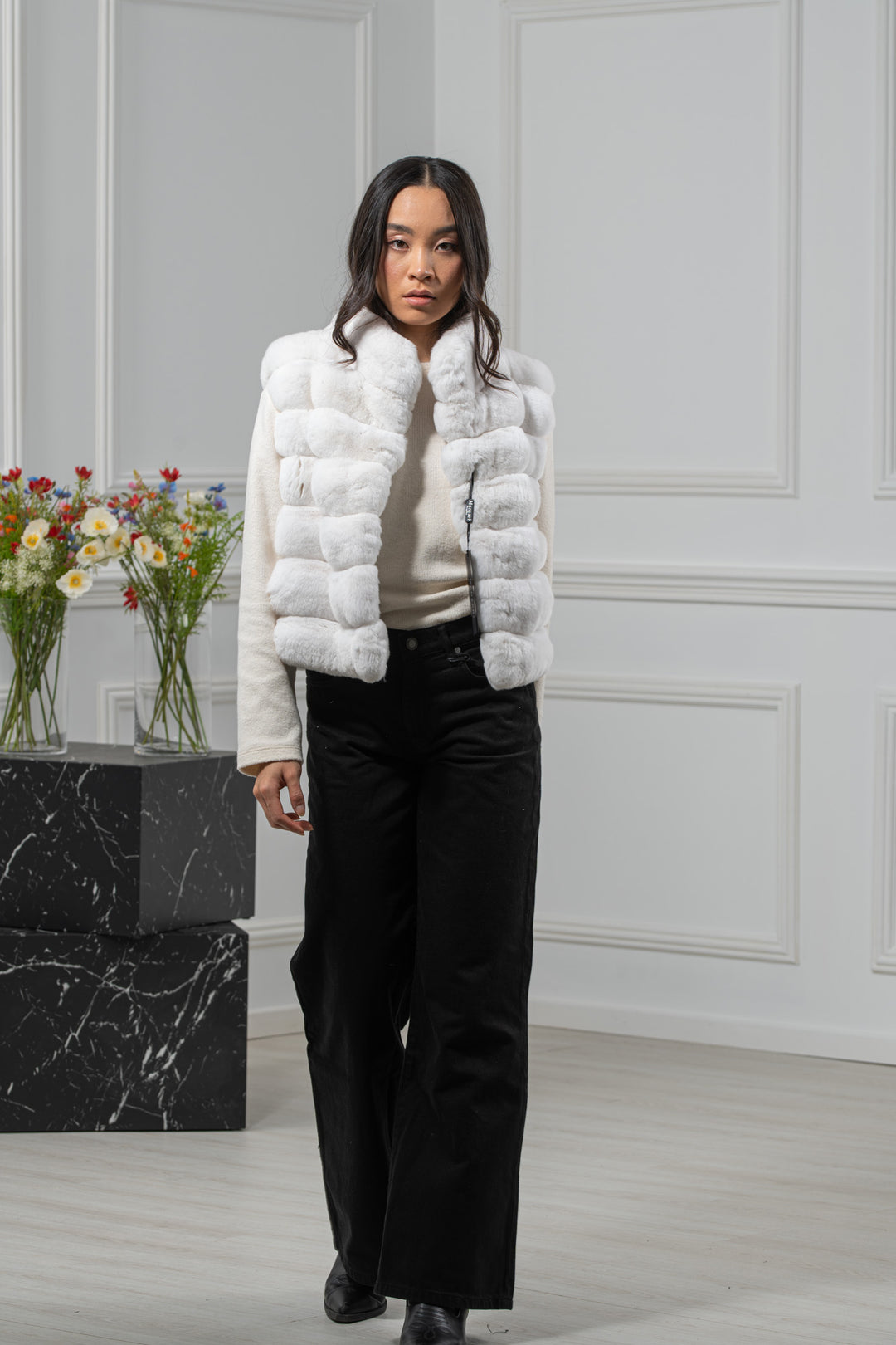 Chinchilla Skin Snow White Long Hair Short Vest L1,5 P/K 23Mv4V