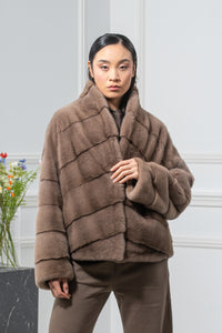 Taupe Mink Fur Short Jacket - Women&