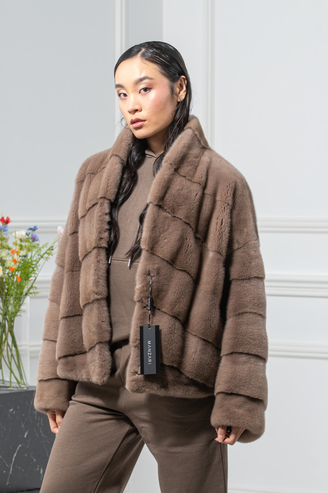 Taupe Mink Fur Short Jacket - Women&