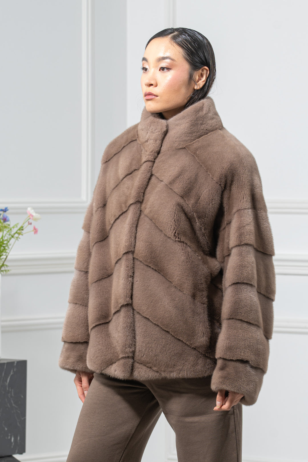 Taupe Mink Fur Short Jacket - Women&