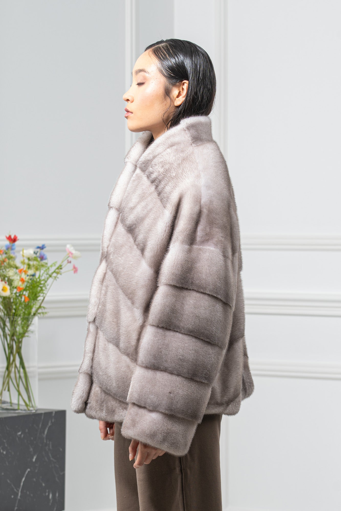 Silver Blue Mink Fur Short Jacket - Women's Velvet Short Jacket A/K 25M5486