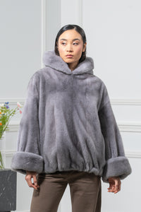 Sapphire Mink Fur Short Jacket With Hood - Women&