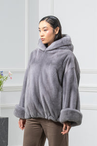 Sapphire Mink Fur Short Jacket With Hood - Women&