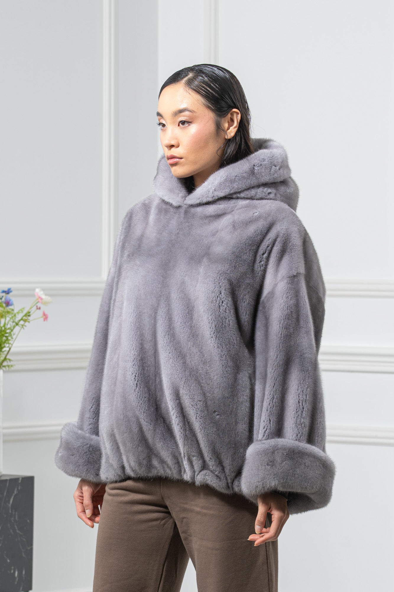 Sapphire Mink Fur Short Jacket With Hood - Women's Velvet Short Jacket L/O Exl-712