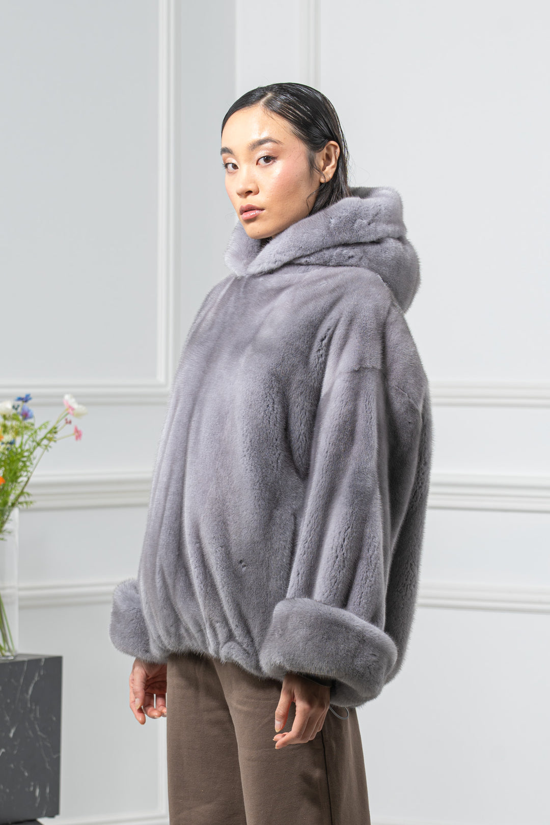 Sapphire Mink Fur Short Jacket With Hood - Women&