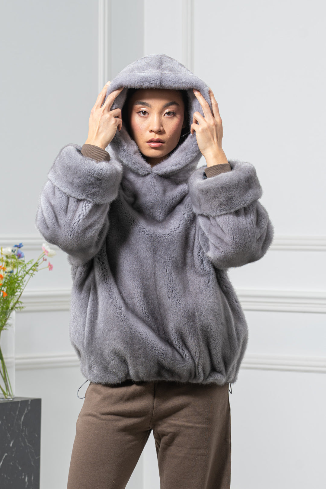 Sapphire Mink Fur Short Jacket With Hood - Women&