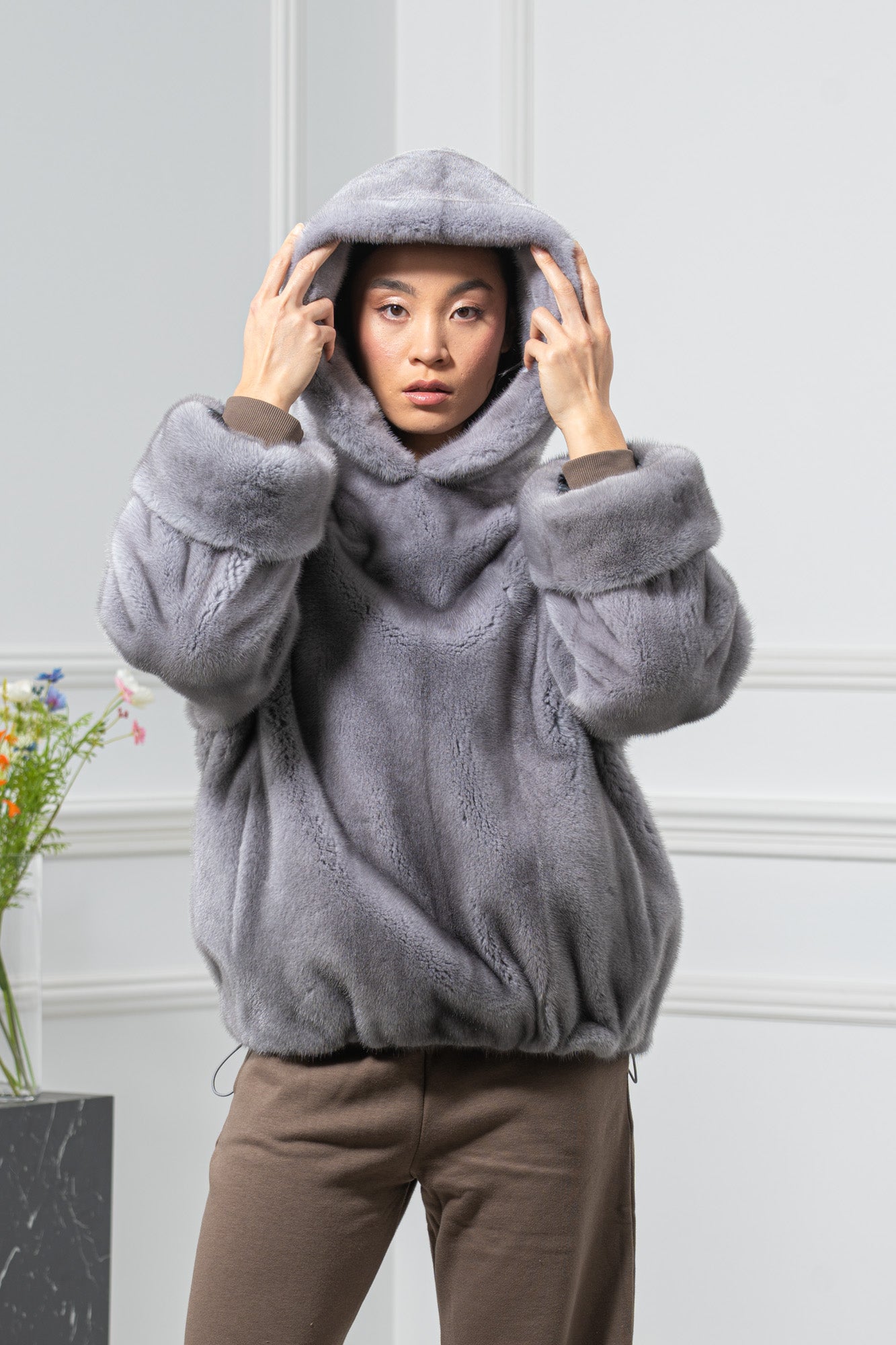 Sapphire Mink Fur Short Jacket With Hood - Women's Velvet Short Jacket L/O Exl-712