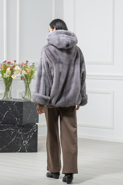 Sapphire Mink Fur Short Jacket With Hood - Women's Velvet Short Jacket L/O Exl-712