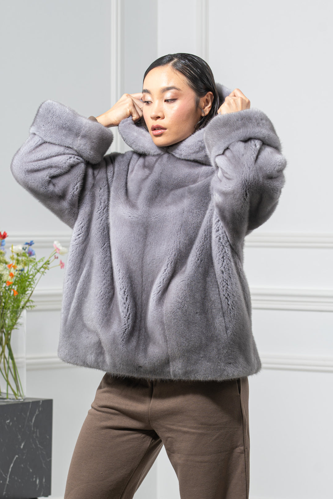 Sapphire Mink Fur Short Jacket With Hood - Women&