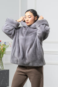 Sapphire Mink Fur Short Jacket With Hood - Women&