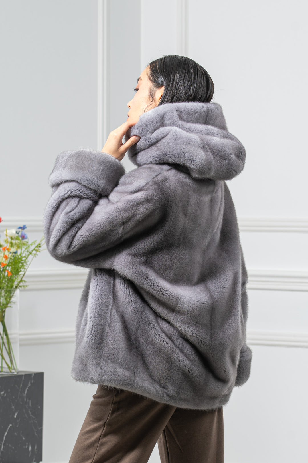 Sapphire Mink Fur Short Jacket With Hood - Women&