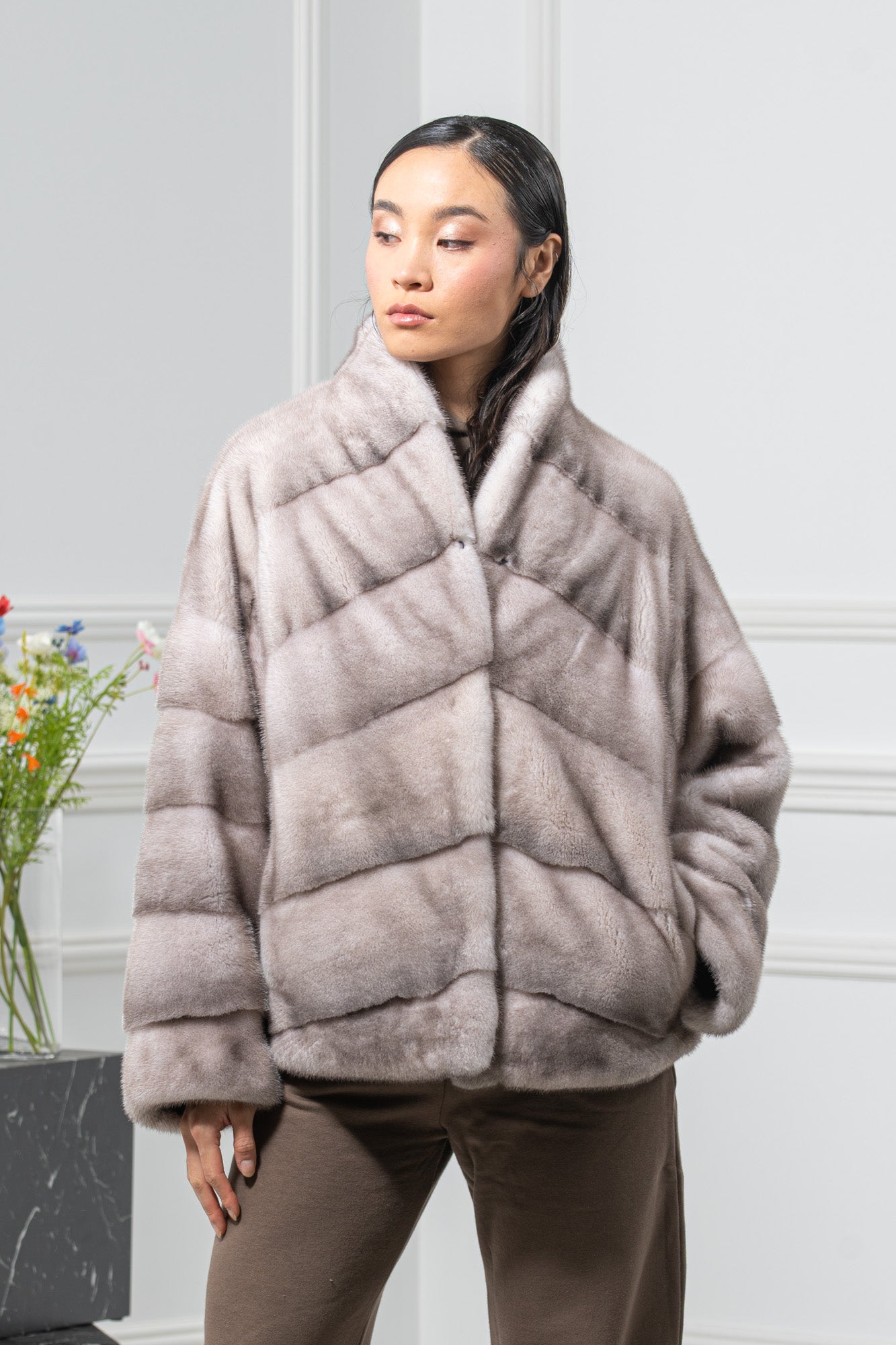 Silver Blue Mink Fur Short Jacket - Women's Velvet Short Jacket A/K 25M5496