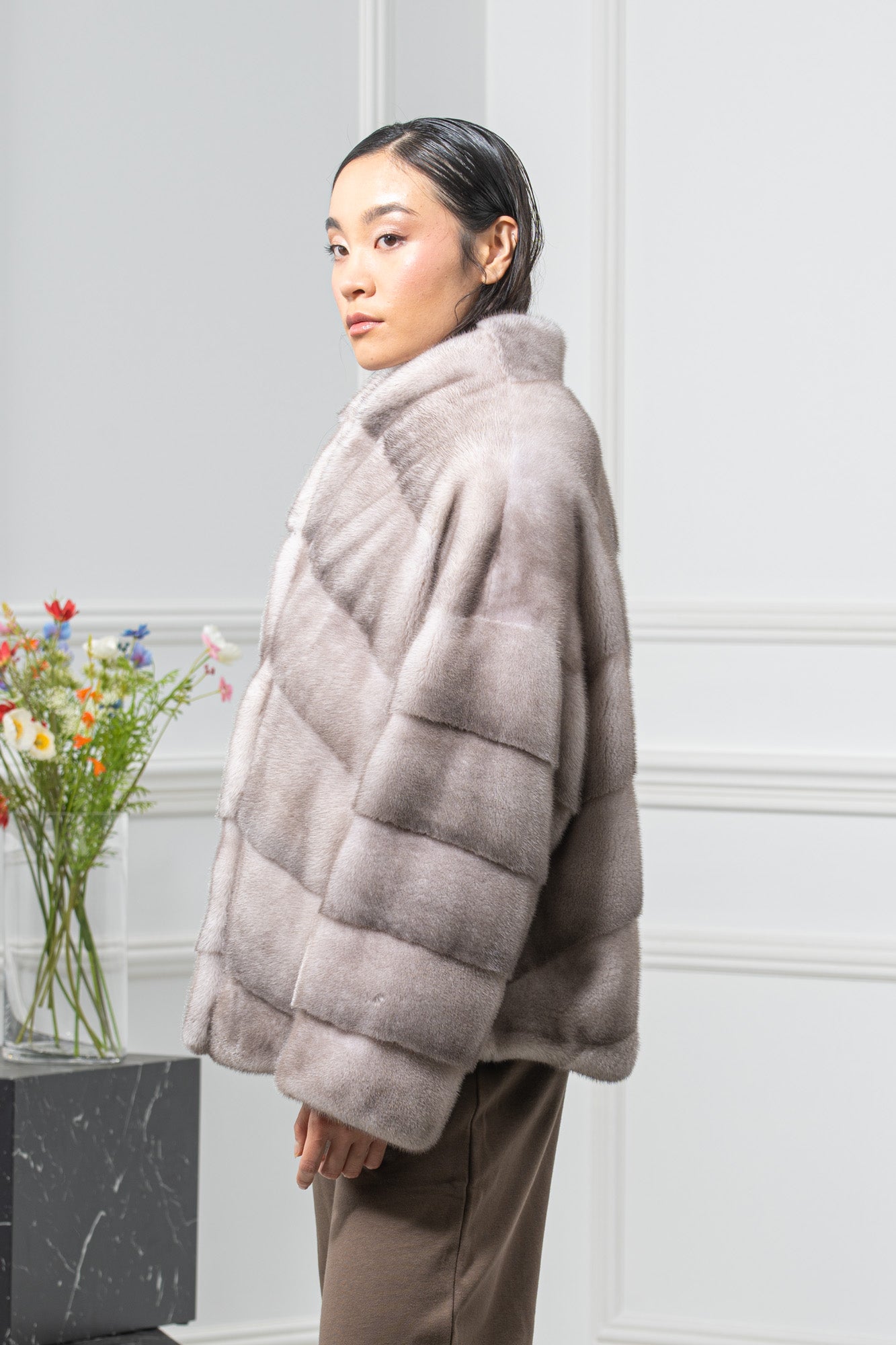 Silver Blue Mink Fur Short Jacket - Women's Velvet Short Jacket A/K 25M5496