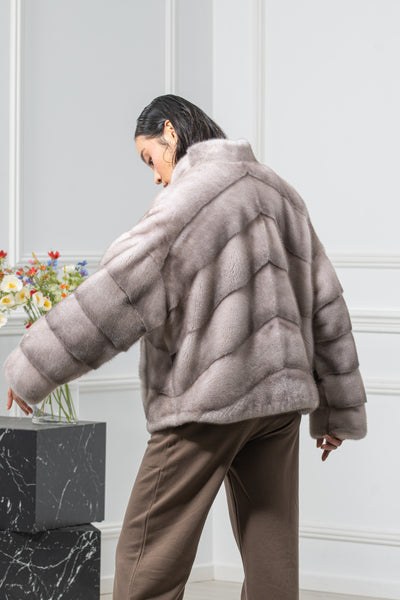 Silver Blue Mink Fur Short Jacket - Women's Velvet Short Jacket A/K 25M5496