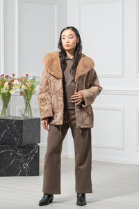 Swakara Skin Caffe Latte Long Hair Short Jacket Hood A/K 20M663