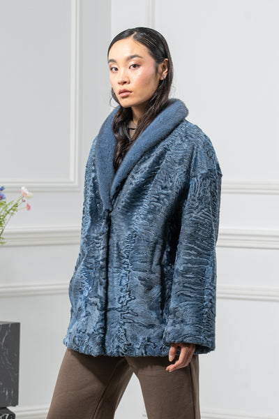 Swakara Skin Blue Metal Long Hair Short Jacket S/S 25M6921