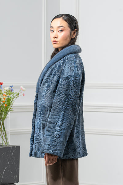 Swakara Skin Blue Metal Long Hair Short Jacket S/S 25M6921