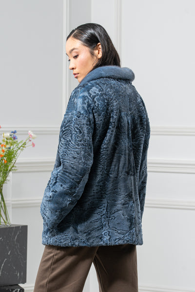 Swakara Skin Blue Metal Long Hair Short Jacket S/S 25M6921