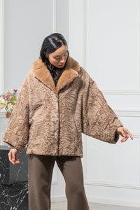 Swakara Skin Caffe Latte Long Hair Short Jacket S/S P/K 18M633