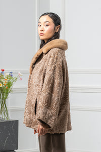 Swakara Skin Caffe Latte Long Hair Short Jacket S/S P/K 18M633