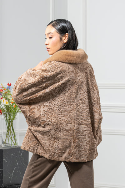 Swakara Skin Caffe Latte Long Hair Short Jacket S/S P/K 18M633