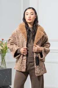 Swakara Skin Caffe Latte Long Hair Short Jacket S/S P/K 18M633