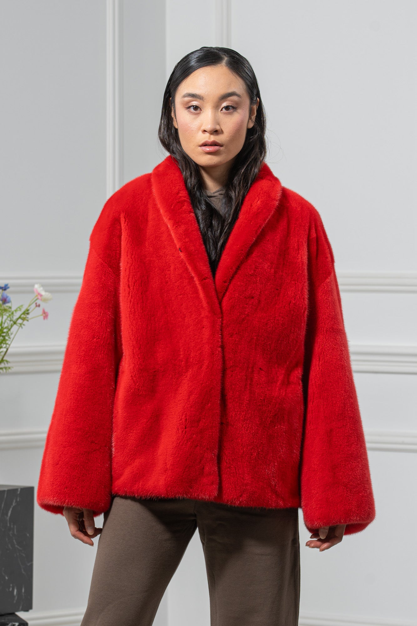 福ジャケット （Red） Mサイズ Red Velvet Mink Fur Short Jacket - Women's Velvet Short Jacket L/O