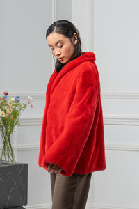 Red Velvet Mink Fur Short Jacket - Women&