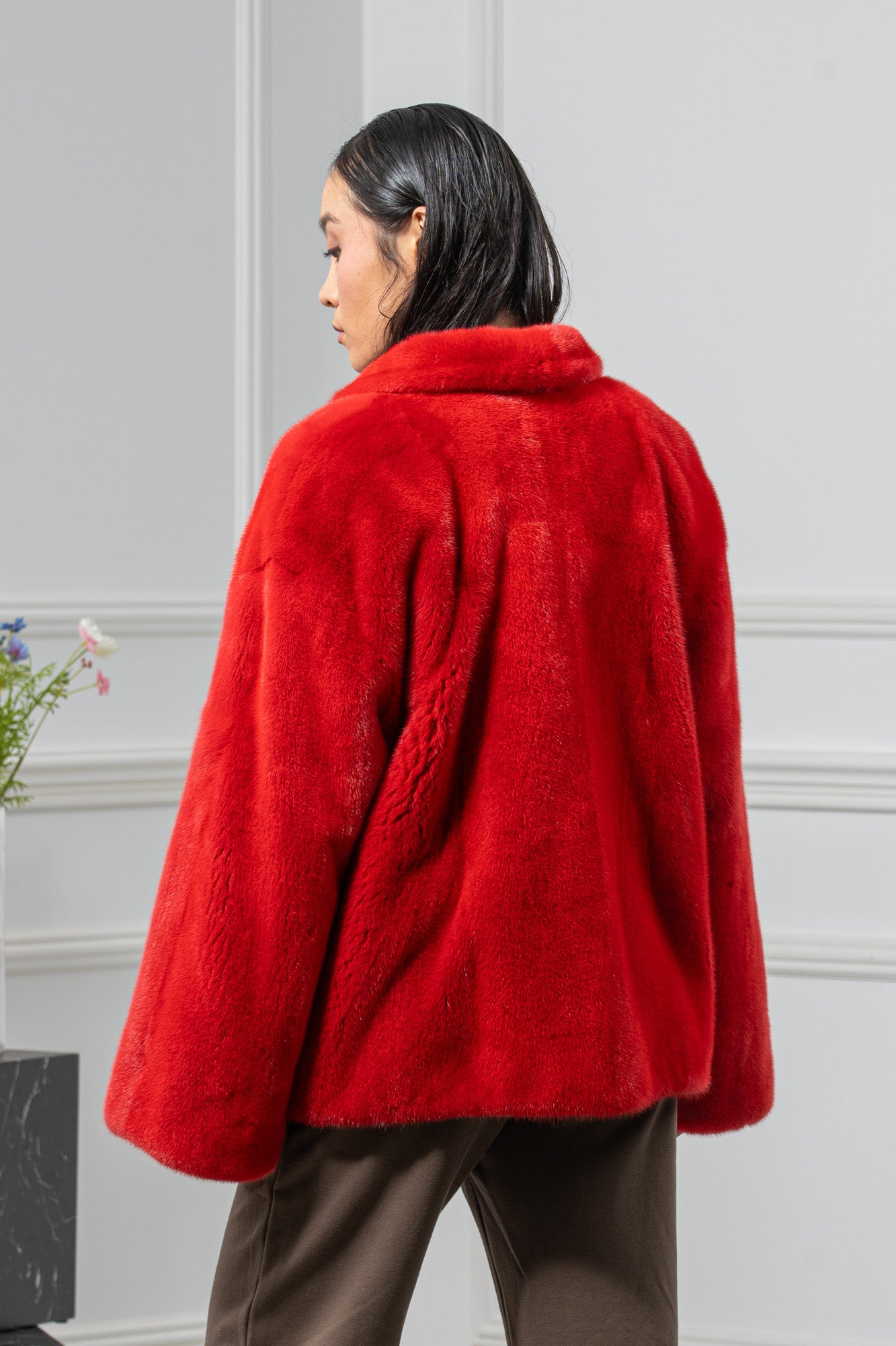 Red Velvet Mink Fur Short Jacket - Women's Velvet Short Jacket L/O