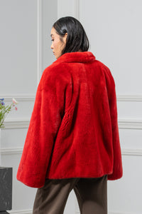Red Velvet Mink Fur Short Jacket - Women&