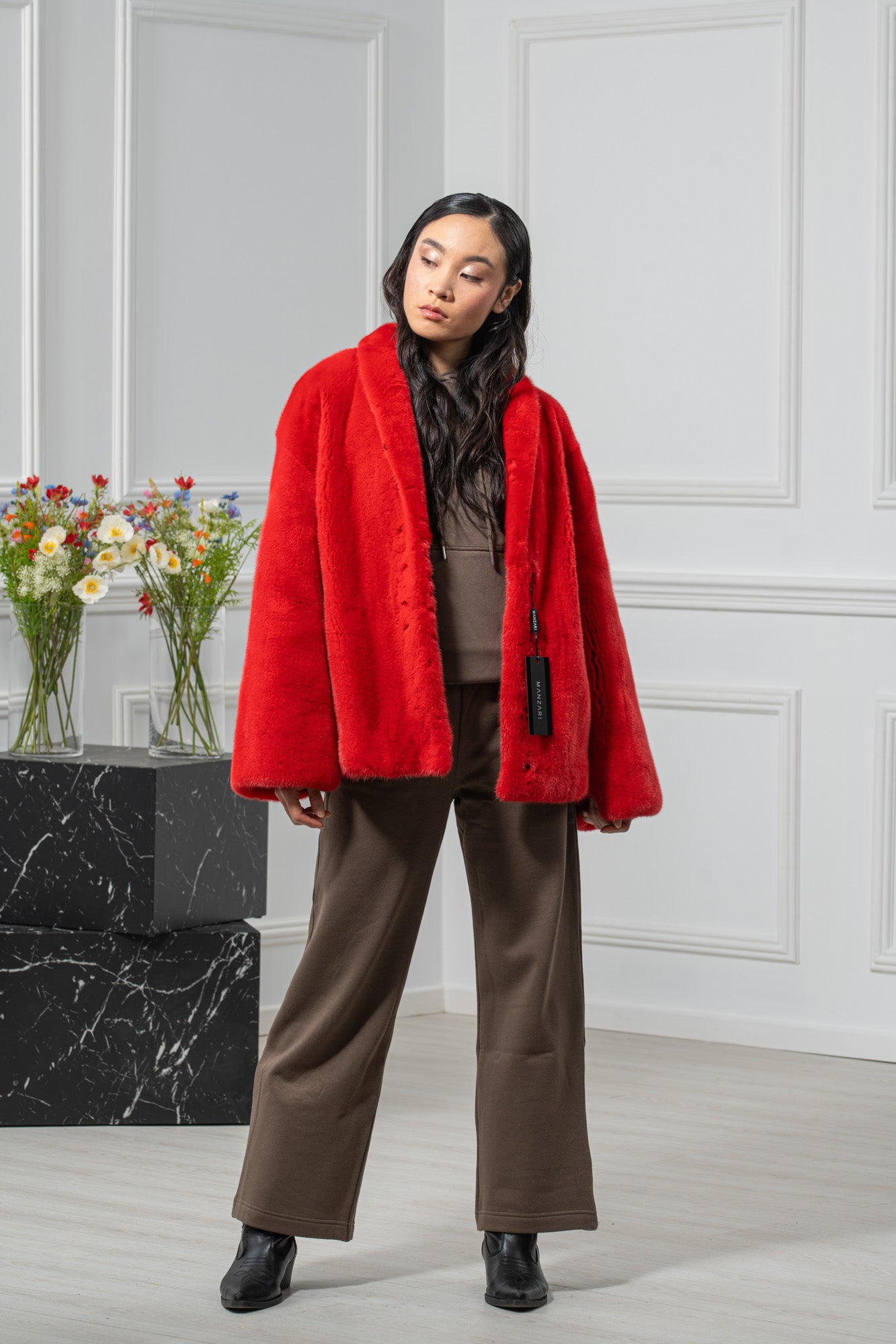 Red Velvet Mink Fur Short Jacket - Women's Velvet Short Jacket L/O