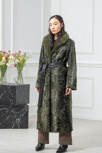 Swakara Skin Dark Olive Brisa Long Hair Coat S/S 17M230