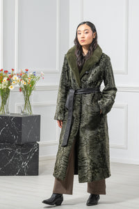 Swakara Skin Dark Olive Brisa Long Hair Coat S/S 17M230
