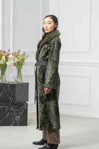 Swakara Skin Dark Olive Brisa Long Hair Coat S/S 17M230