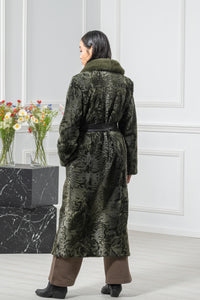 Swakara Skin Dark Olive Brisa Long Hair Coat S/S 17M230