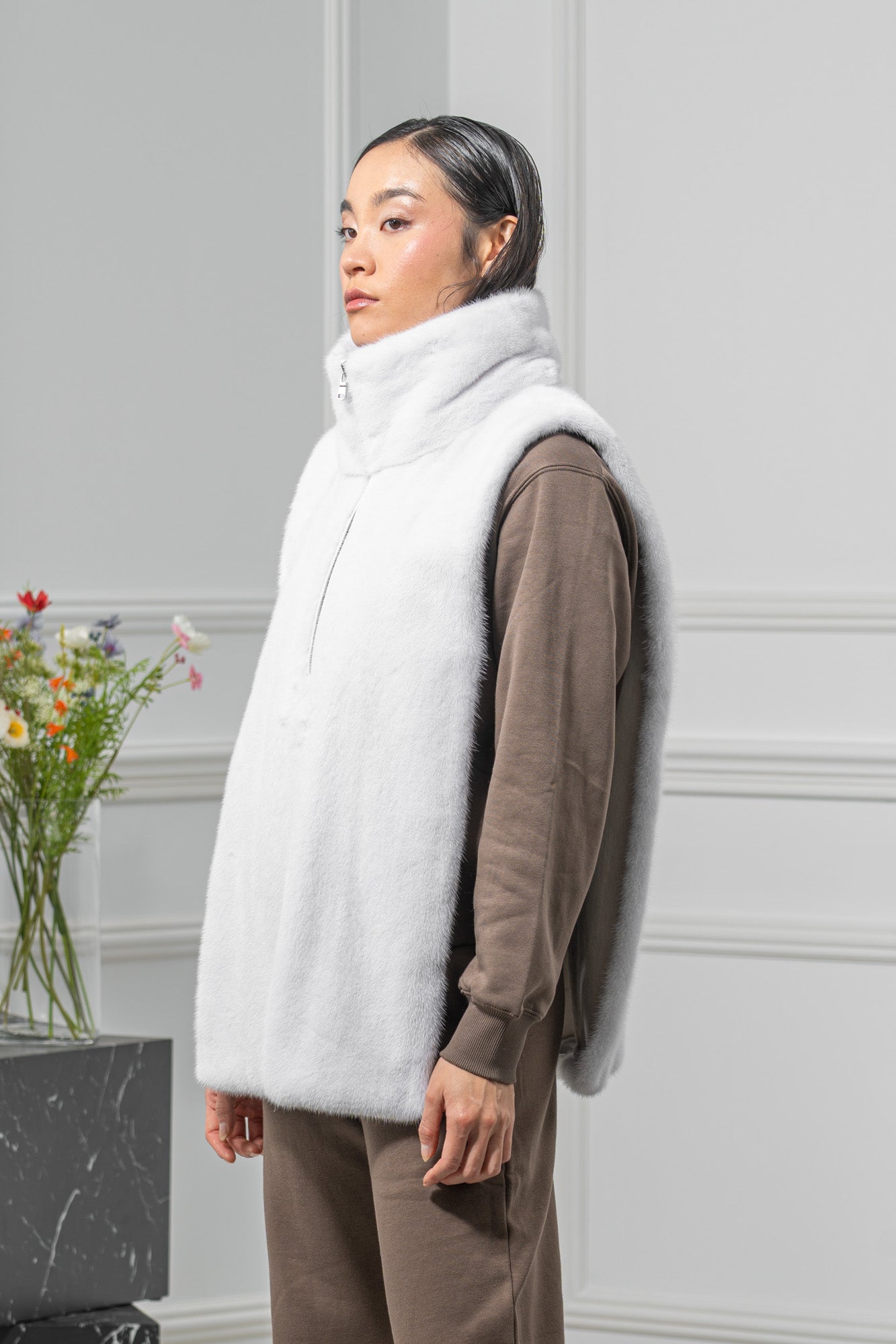 White Mink Fur Vest - Women's Velvet Vest L/O 24M4136