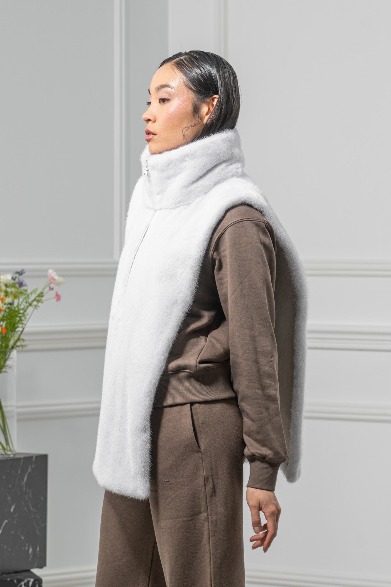 White Mink Fur Vest - Women's Velvet Vest L/O 24M4136