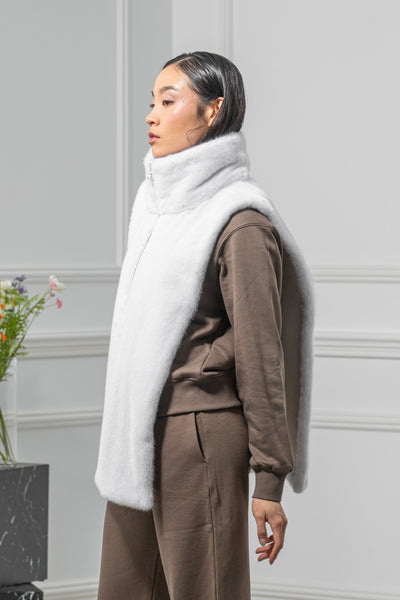 White Mink Fur Vest - Women's Velvet Vest L/O 24M4136