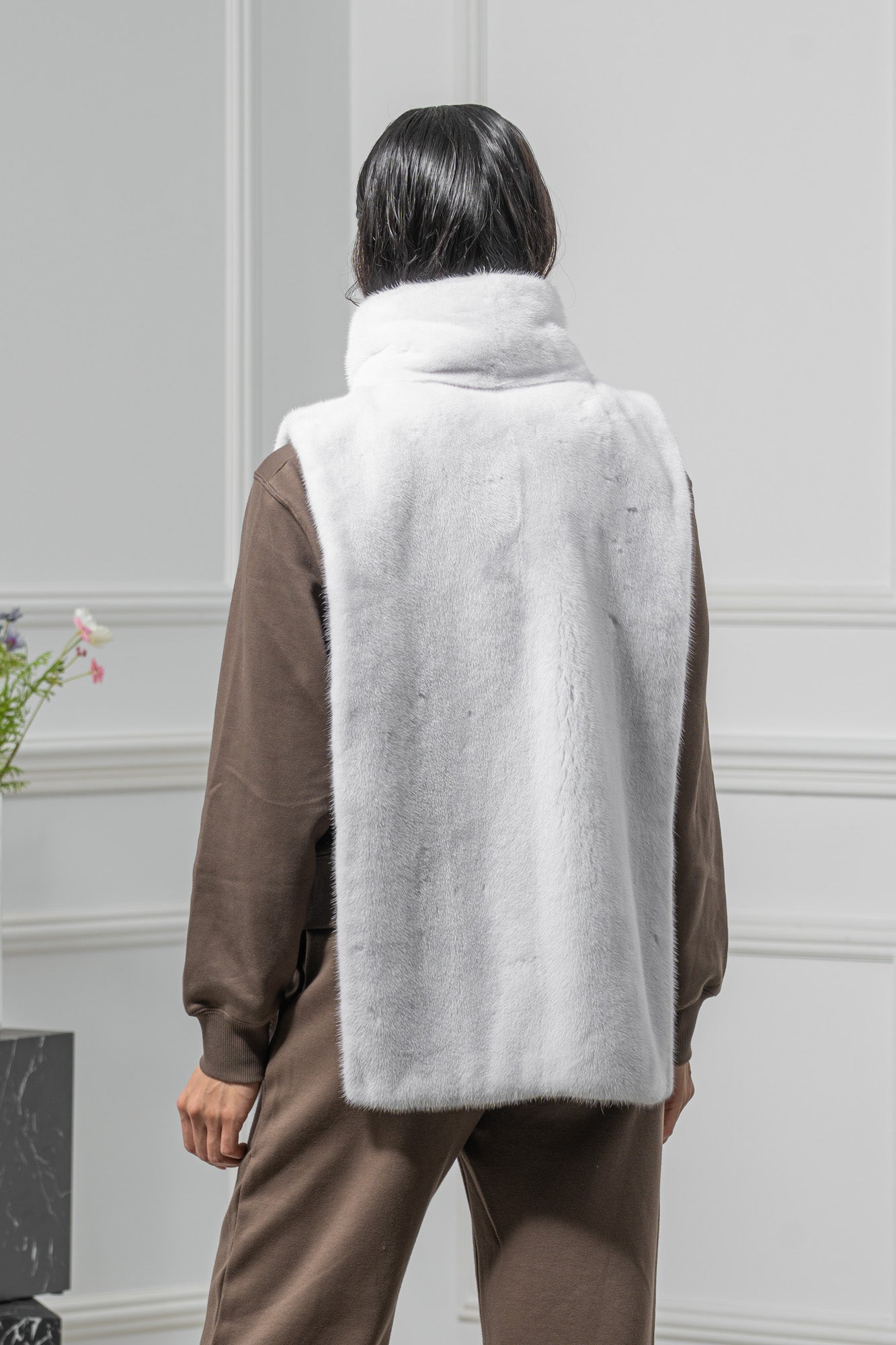 White Mink Fur Vest - Women's Velvet Vest L/O 24M4136