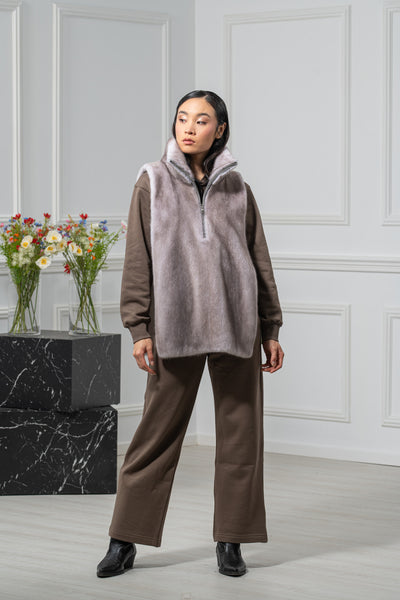 Silver Blue Mink Fur Vest - Women's Velvet Vest L/O 24M4136