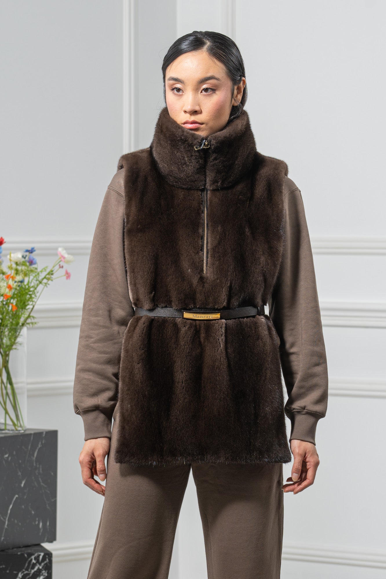 Mahogany Mink Fur Vest - Women's Velvet Vest L/O 24M4136