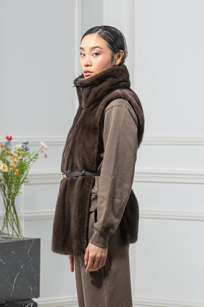 Mahogany Mink Fur Vest - Women's Velvet Vest L/O 24M4136