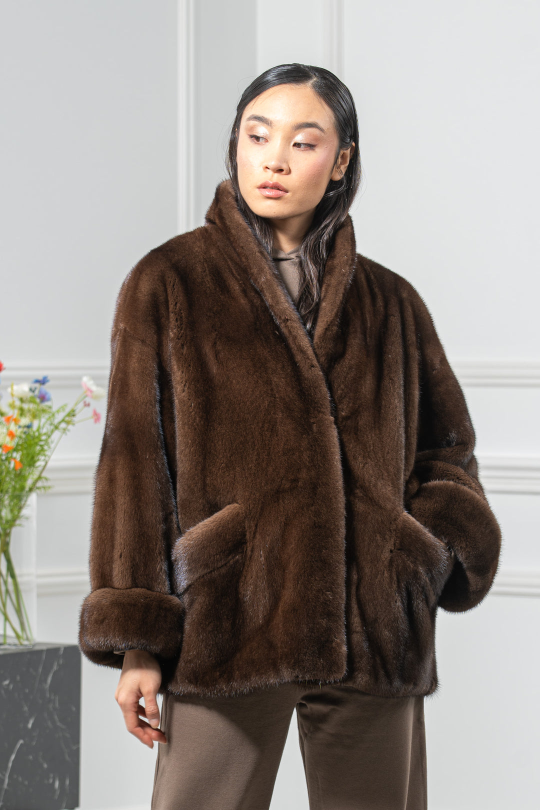 Brown Mink Fur Short Jacket - Women&