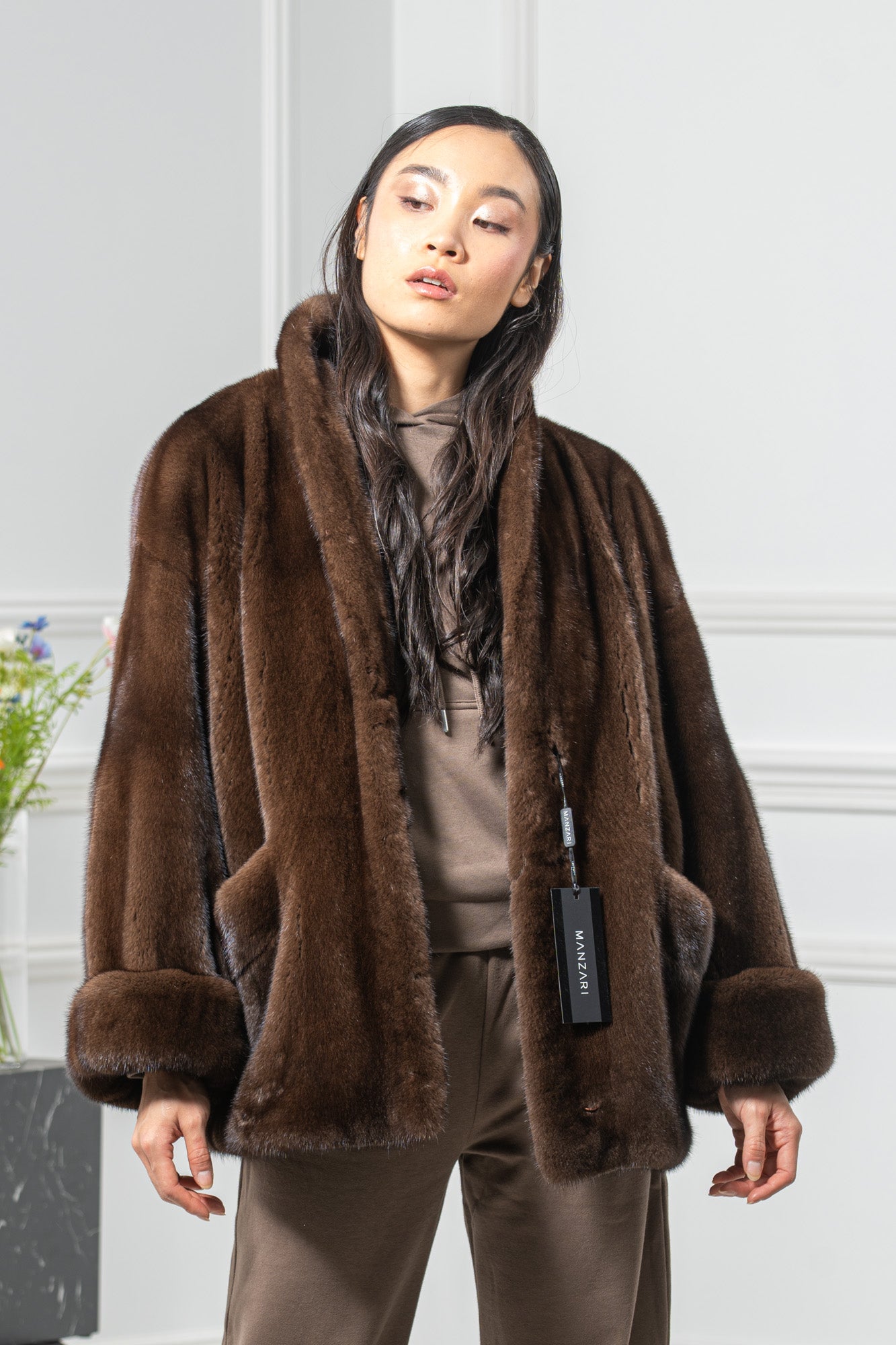 Brown Mink Fur Short Jacket - Women's Velvet Short Jacket L/O
