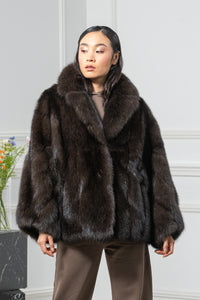 Carbonio Silvery Russian Sable Short Jacket - Women&