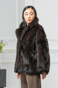 Carbonio Silvery Russian Sable Short Jacket - Women&
