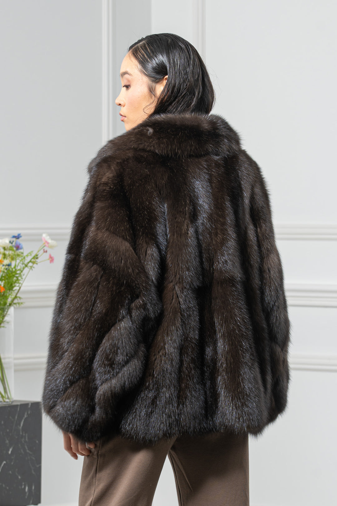 Carbonio Silvery Russian Sable Short Jacket - Women&