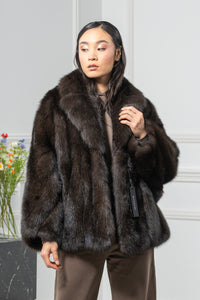 Carbonio Silvery Russian Sable Short Jacket - Women&