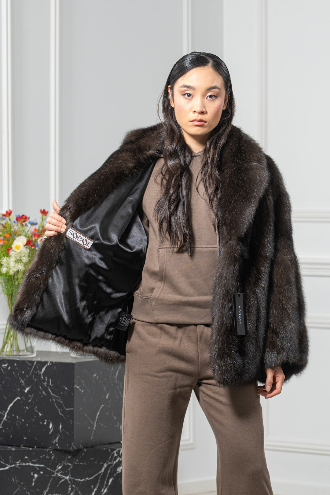 Carbonio Silvery Russian Sable Short Jacket - Women&